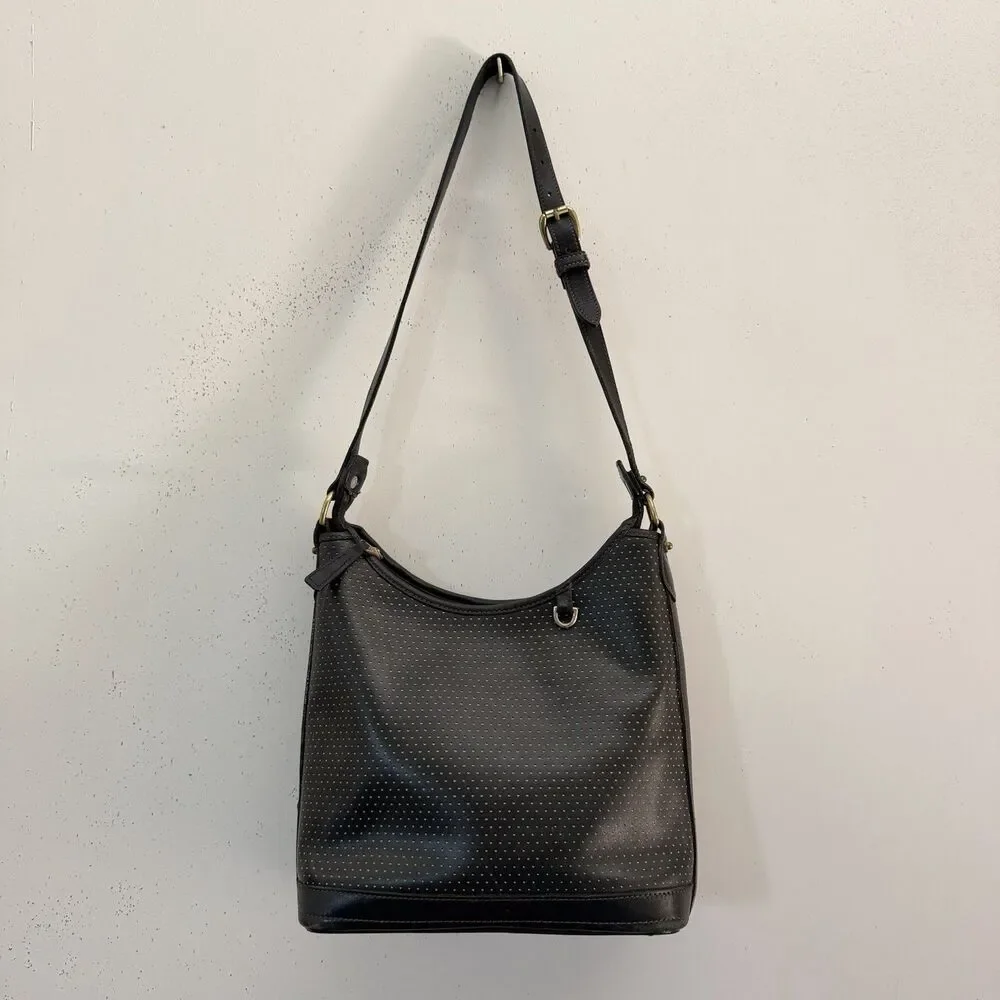 Dooney Bourke Vtg Hobo Bag Cabrio Cabriolet Black Perforated Leather Made in USA